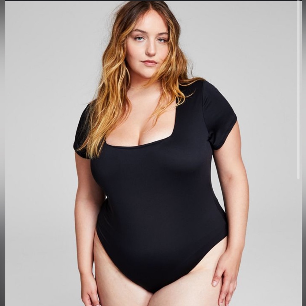 4X And Now This Black Women's Square-Neck Bodysuit